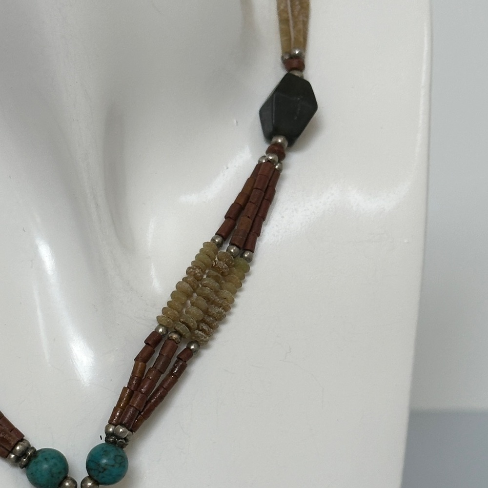 NAVAJO Beaded Necklace in Brown and Teal - Picture 2 of 10